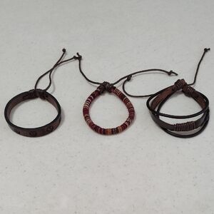 Set of 3 Adjustable Woven Bracelets - Brown & Multicolor